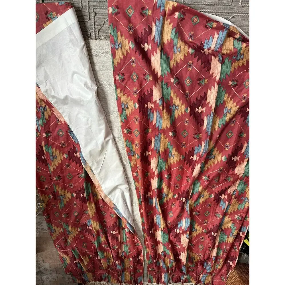 Vintage custom drapes lined pinch pleat Southwestern kilim traditional set pair